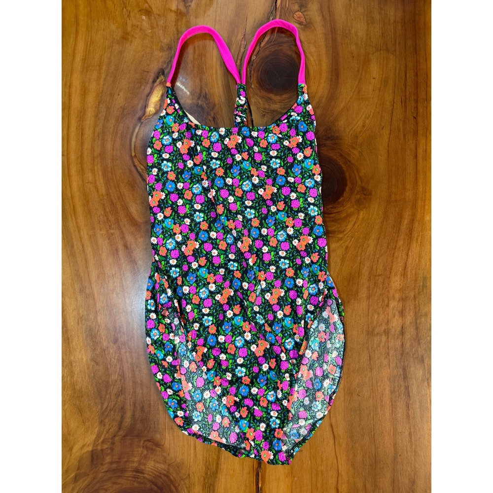Vintage 80s 90s Sasson One Piece Swimsuit Beach Active Bright Retro Swim 13/14